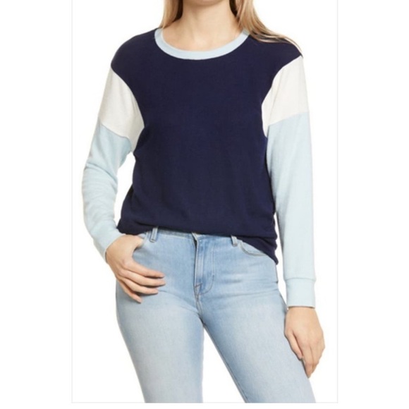 GIBSONLOOK NEW Colorblock Dolman‎ Top Navy/Winter Sky/Ivory Medium - Picture 1 of 5